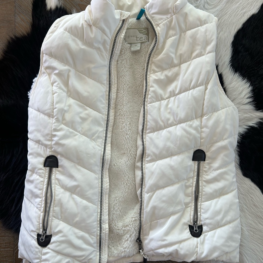 White Quilted Vest with Zipper Pockets